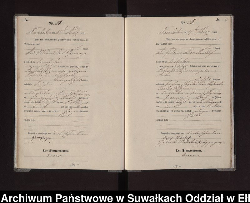 Obraz 18 z jednostki "Geburts-Haupt-Register des Königlichen Preussischen Standes-Amtes Stadt Nicolaiken Kreis Sensburg"