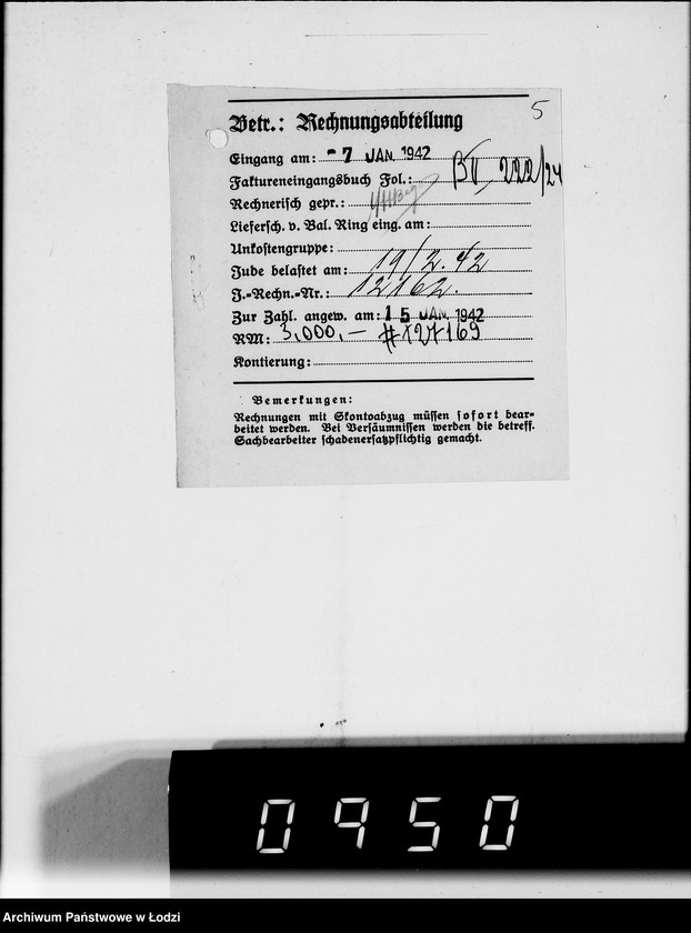 Obraz 9 z jednostki ""Społem" Rechnungen [za dostawy towarów dla Getta]"