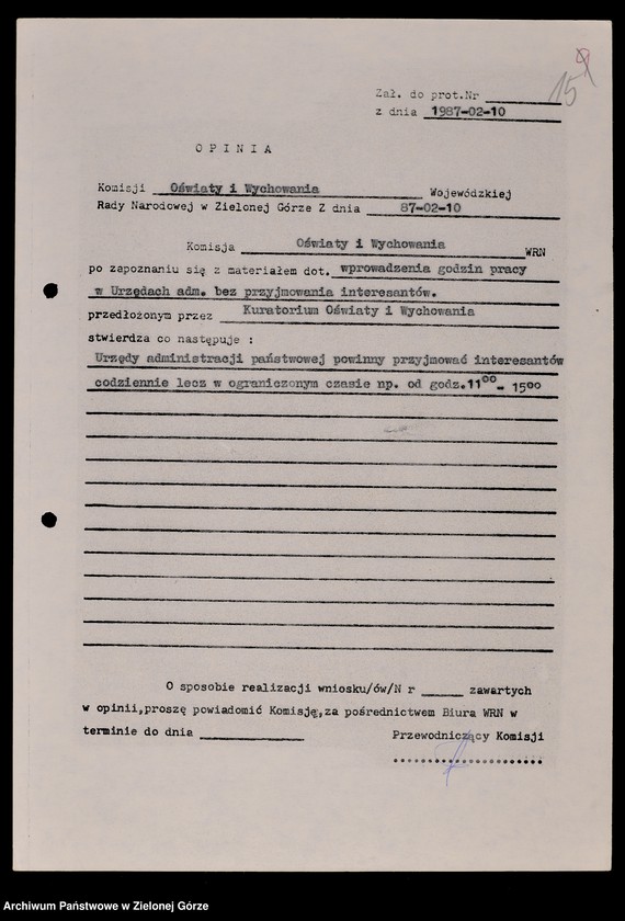 image.from.unit.number "Protokóły z posiedzeń Komisji Oświaty i Wychowania Wojewódzkiej Rady Narodowej w Zielonej Górze; Nr 2 - 5 "