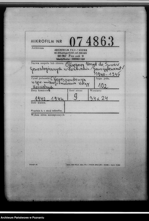 Obraz 2 z jednostki "[Korespondencja w sprawie mikrofilmowania ksiąg kościelnych]"