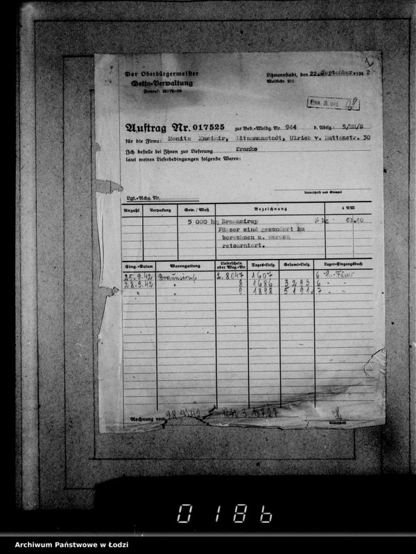 Obraz 5 z jednostki "Lebensmitteleinkauf. Aufträge, [Lieferscheinen und Rechnungen] 16971-17525 [Dostawa produktów żywnościowych do Getta]"