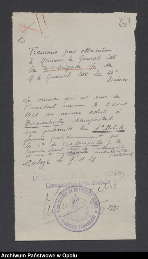 image.from.unit.number "/Korespondencja dotycząca spraw spornych: wypadki, incydenty - pisma, sprawozdania, raporty/ XI 1921"