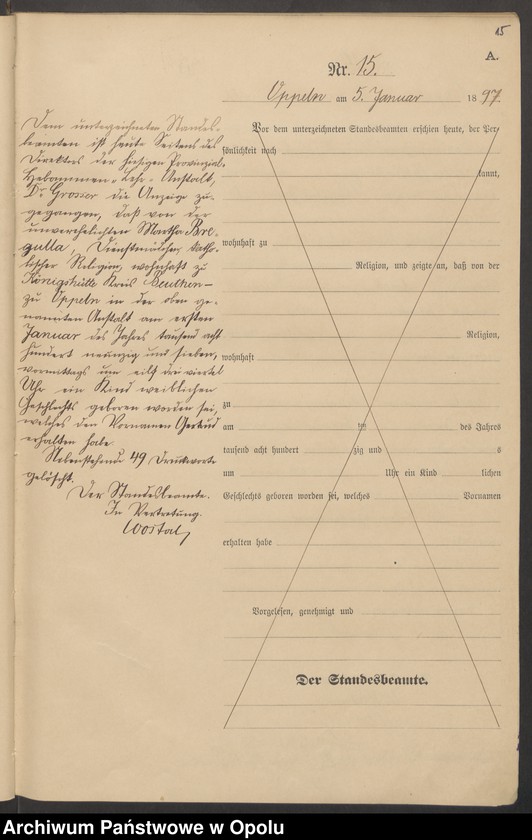 Obraz 19 z jednostki "Urząd Stanu Cywilnego w Opolu 1897 Rejestr Urodzeń Księga Miejscowa Nr 1 do 554"