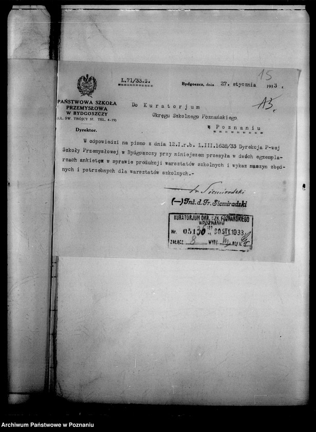 Obraz 18 z jednostki "[Akta ogólne dotyczące szkolnictwa zawodowego między innymi protokoły z egzaminu końcowego w Publicznej Szkole Zawodowej w Poznaniu z 1933 roku]"