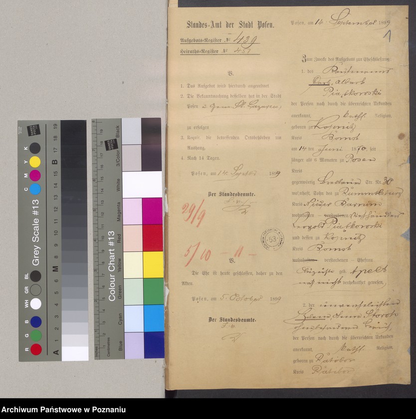 Obraz 3 z jednostki "Die von den Verlobten beigebrachten Urkunden zur Eheschliessung pro 1899"