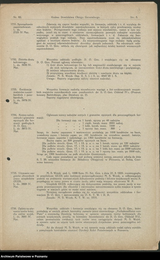 Obraz 11 z jednostki "/Rozkazy Dowództwa Okręgu Generalnego w Poznaniu/, nr 81-115."