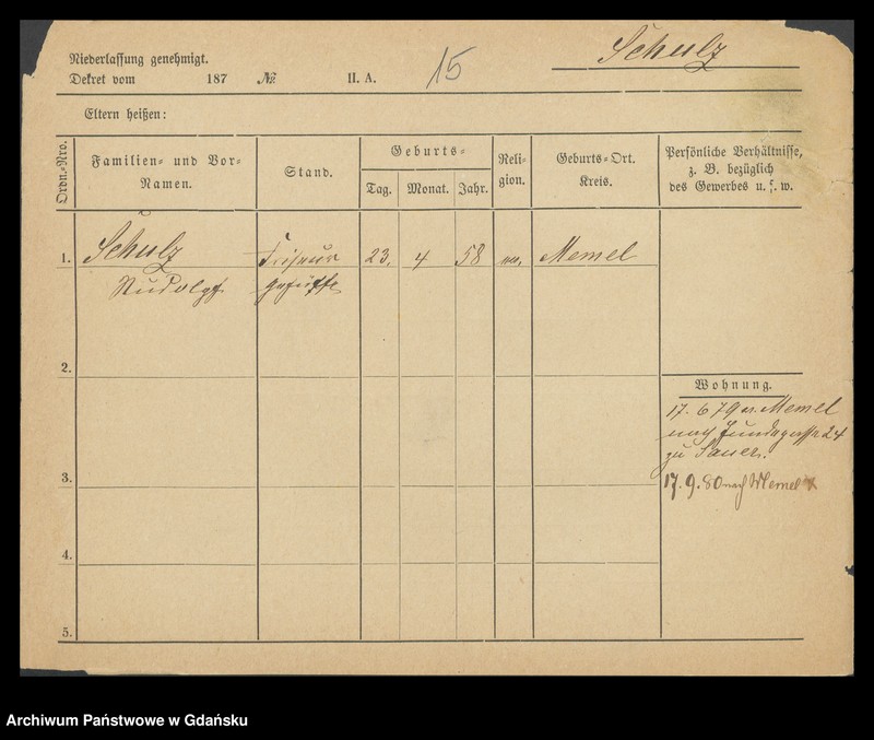 image.from.unit.number "Karty meldunkowe: Schulz Rudolf -Schuntermann"