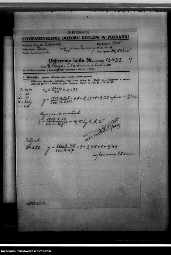 Obraz 8 z jednostki "Gorzelnia rolnicza w Buczu - hr. A. Szołdrskiej, pow. kościański nr woj. kotła 6609"