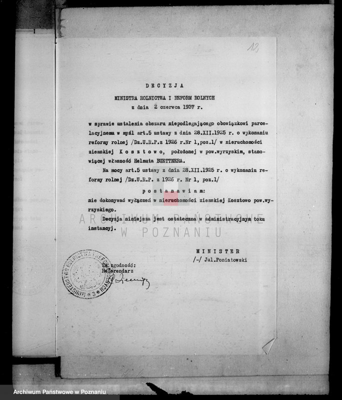 Obraz 17 z jednostki "Majątek Kosztowo powiatu wyrzyskiego wyłączenie z art. 5 ustawy o wykonaniu reformy rolnej"