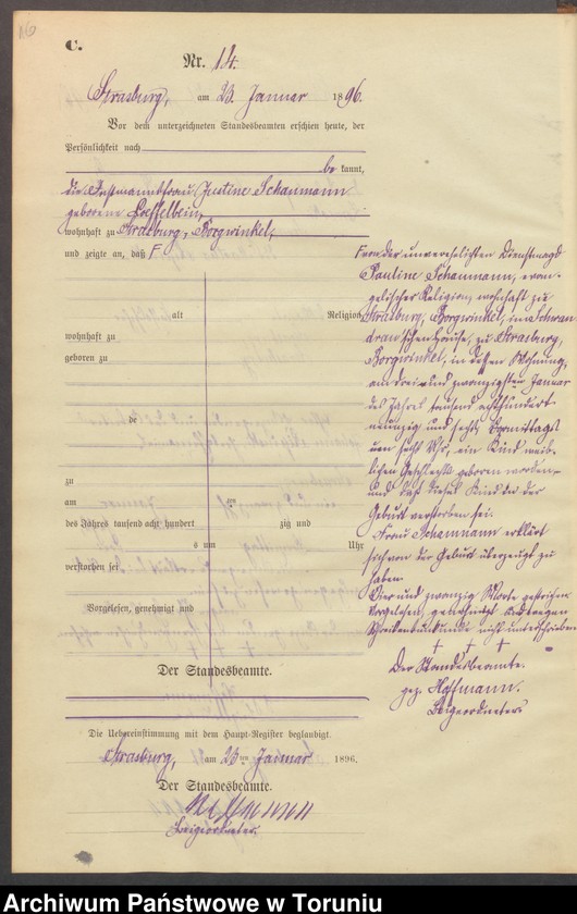 image.from.unit.number "Sterbe-Neben-Register Strasburg , Stadt für das Jahr 1896"