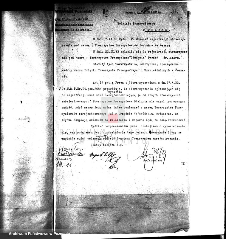 Obraz 10 z jednostki "/Towarzystwo Przemysłowców,,Dźwignia" Poznań św. Łazarz/"