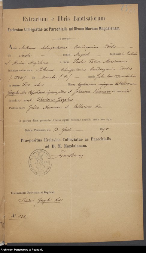 Obraz 14 z jednostki "Die von den Verlobten beigebrachten Urkunden zur Eheschliessung pro 1875"