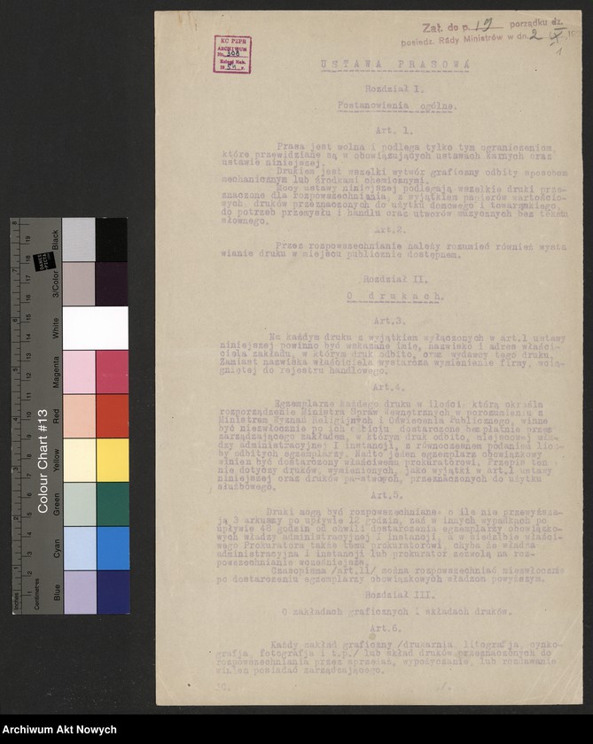 image.from.unit.number "Posiedzenie Rady Ministrów 2 X 192(?). Załącznik do porządku obrad w postaci Ustawy Prasowej"