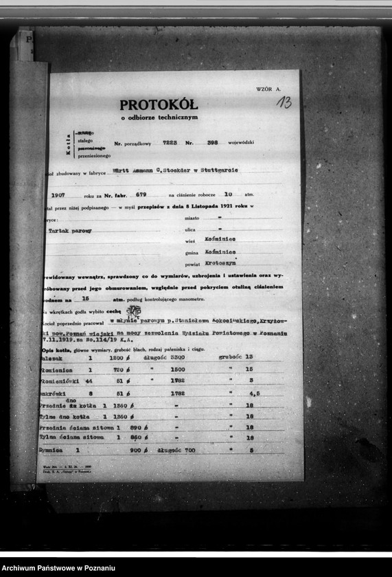 Obraz 17 z jednostki "Tartak parowy Steinerta w Koźminie pow. krotoszyński nr woj. 398"
