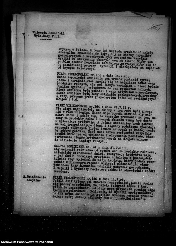 Obraz 15 z jednostki "Sprawozdania sytuacyjne z legalnego ruchu polityczno-społecznego za miesiące lipiec, sierpień, wrzesień 1931 r."