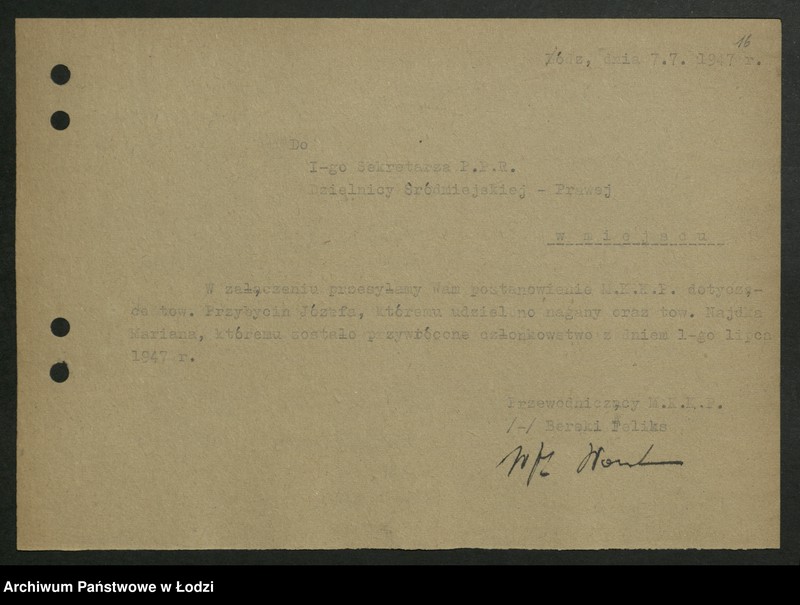 Obraz 17 z jednostki "Korespondencja Miejskiej Komisji Kontroli Partyjnej t. II"