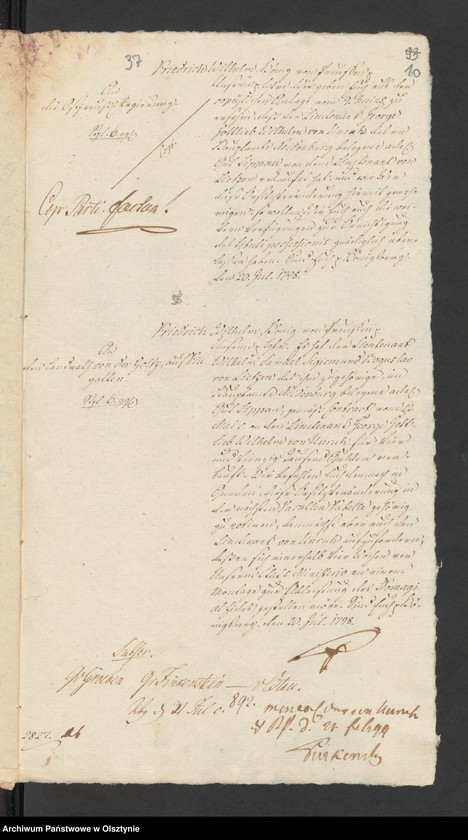 image.from.unit.number "In S. [Sachen] des Lieutenants Wilhelm Samuel Sigismund Boguslav von Lietzen. Den Verkauf seines adeliche Guts Lippau [Lipowo] H. [Haupt] Amts Neidenburg [Nidzica], am den Lieutnant George Gottlieb Wilhelmn von Unruh"