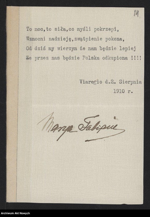 image.from.unit.number "Hołdy; listy, depesze, adresy od instytucji, organizacji, osób prywatnych; H. Windakiewicz: "Stosunek dzieł Paderewskiego do muzyki ludowej" Studium analityczne. Echo muzyczne. Warszawa 1902-1903 (maszynopis)"