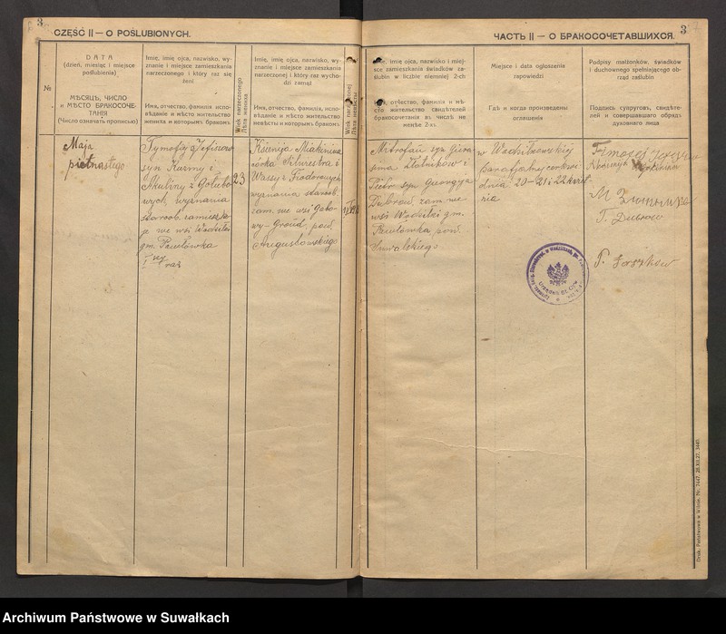 image.from.unit.number "Księga metryczna duchownego Piotra Łaszkowa cerkwi staroobrzędowców w Wodziłkach na 1933 rok. Część II-a o poślubionych"