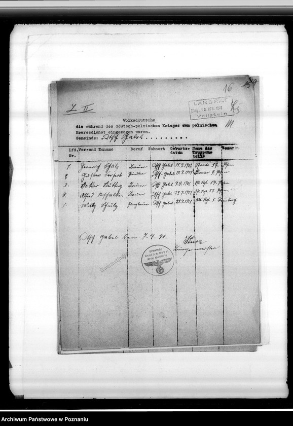 Obraz 20 z jednostki "Spisy miejscowych Niemców z powiatu wolsztyńskiego służących w wojsku polskim lub internowanych przez polskie władze"