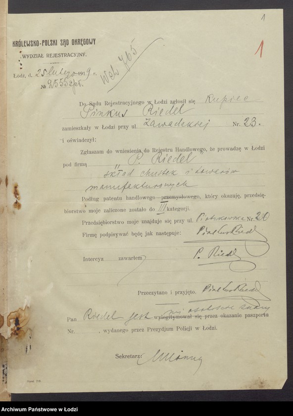 Obraz 3 z jednostki "Pinkus Riedel- skład chustek i towarów manufakturowych"