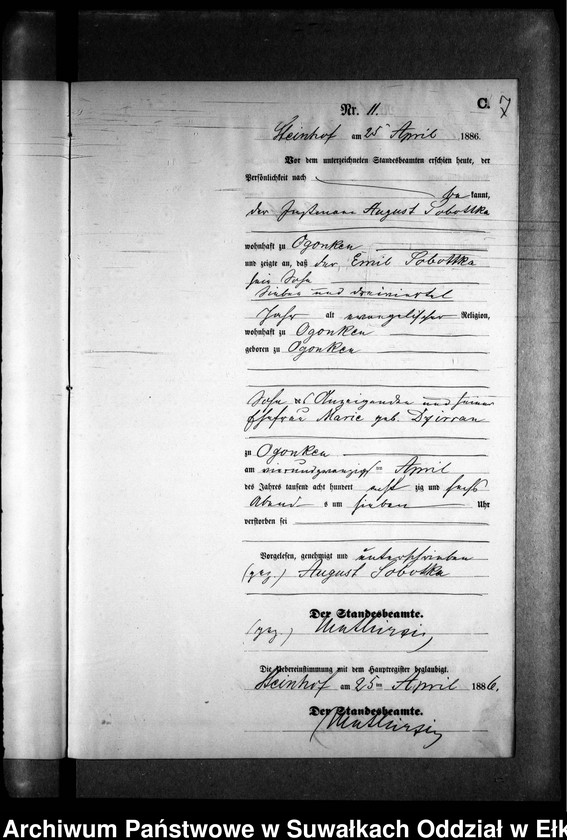 image.from.unit.number "Sterbe-Neben-Register des Preussischen Standes-Amtes Gr. Strengeln Kreis Angerburg"