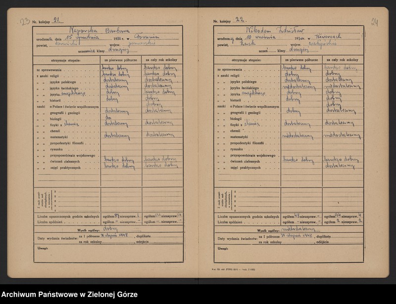 image.from.unit.number "Państwowe Gimnazjum i Liceum w Zielonej Górze -Katalog główny -klasa II b - rok szkolny 1947/1948"