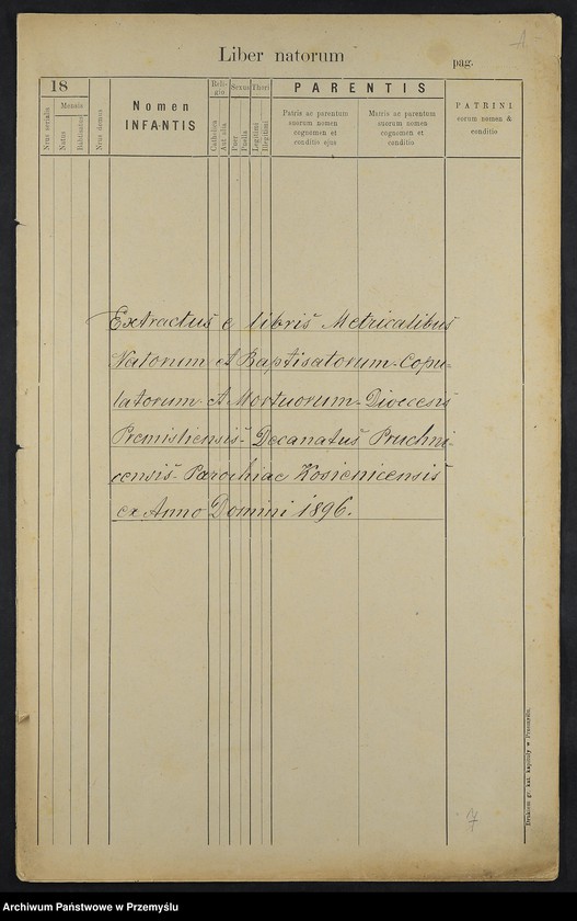 image.from.unit.number "Extractus e libris metricalibus natorum et baptisatorum copulatorum a mortuorum Diocesis Premisliensis decanatus Pruchnicensis parochiae Kosienicensis ex Anno Domini 1896"