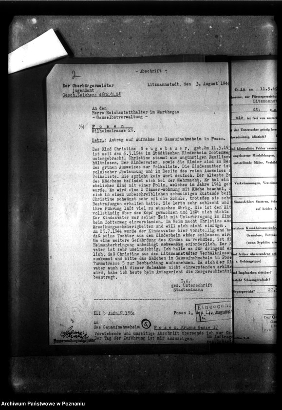 Obraz 6 z jednostki "[Akta personalne wychowanka Christine Neugebauer, ur. 11 V 1934]."