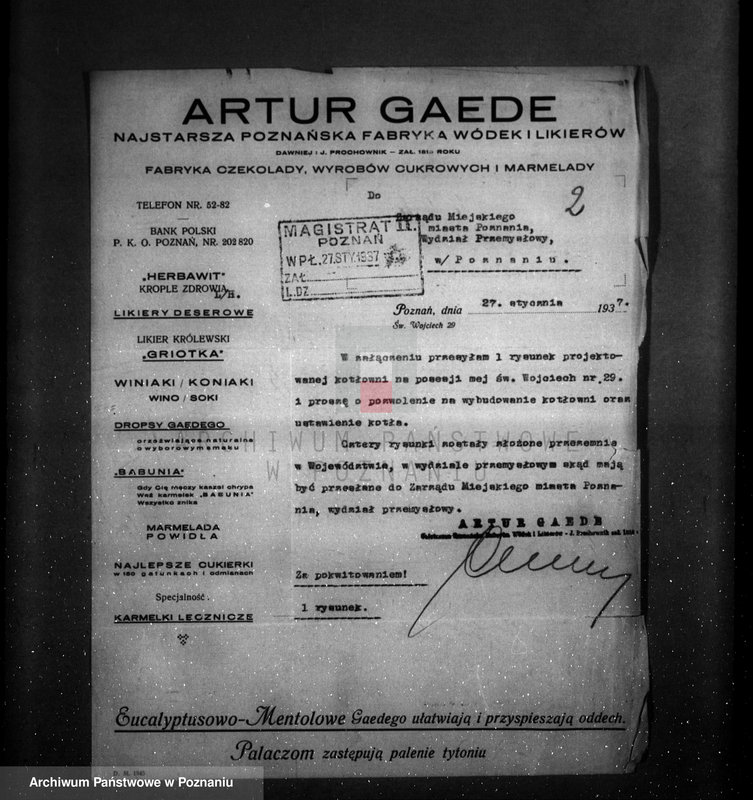 image.from.unit.number "/Artur Gaede Fabryka wódek i likierów Poznań św. Wojciecha 29, rozbudowa fabryki/ zatwierdzenie kotłowni"