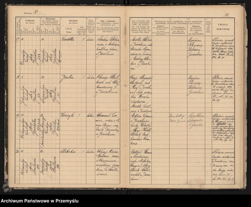 image.from.unit.number "Księga urodzin izr[aelickiego] Urzędu metrykalnego w Jarosławiu 1909"