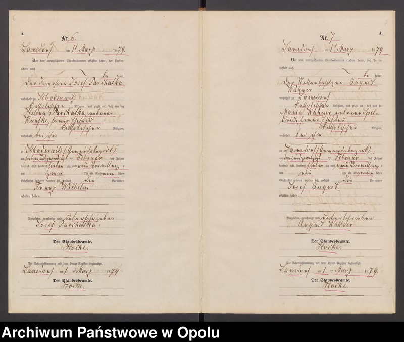 image.from.unit.number "Geburts-Neben-Register des Standesamts Lamsdorf No 15 pro 1879"