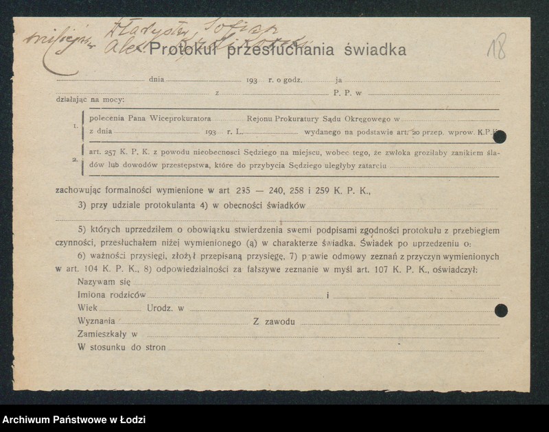 Obraz 20 z jednostki "[Akta XIII Komisariatu Milicji Obywatelskiej - protokoły i meldunki z zajść ulicznych, kradzieży, poszukiwań zaginionych]"