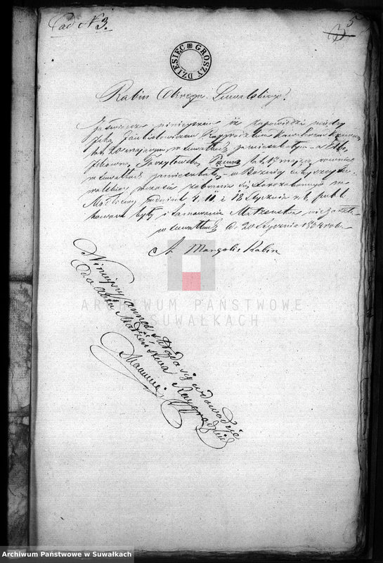 image.from.unit.number "Dowody do Akt Zaślubionych Urzędnika Stanu Cywilnego Wyznania Moyżeszowego Okręgu Suwalskiego z roku 1834"