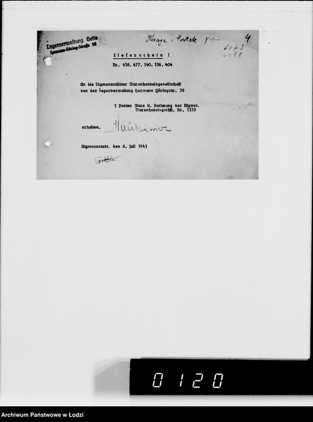Obraz 8 z jednostki "Beschlagnahmte Sachen. Lager 39 [Kwity przesyłkowe i listy tyczące się przesyłek towarów]"