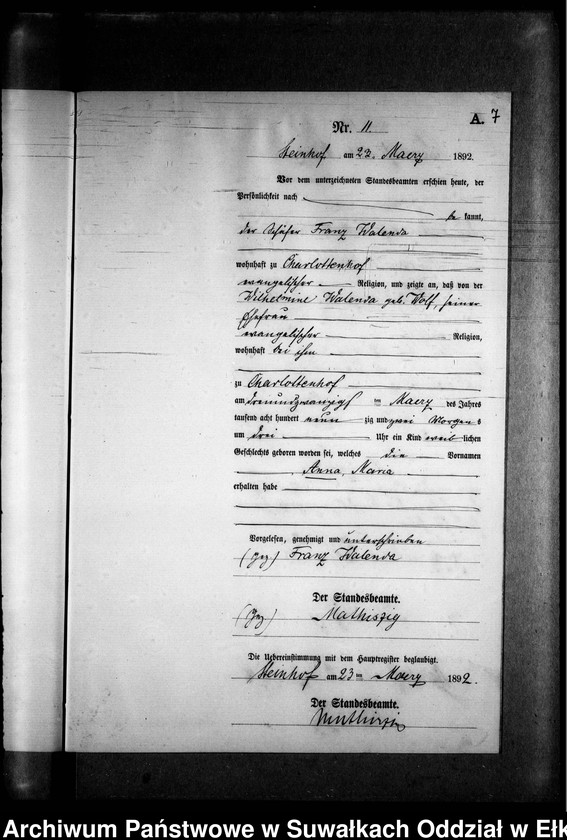 image.from.unit.number "Geburts-Neben-Register des Preussischen Standes-Amtes Gr. Strengeln Kreis Angerburg"