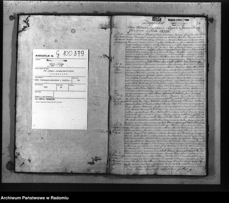 image.from.unit.number "Akta urodzonych, małzeństwa i zeyścia gminy i parafii Głowaczewskiwy w roku 1839"