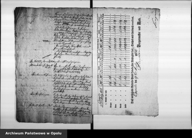 Obraz 11 z jednostki "Acta des Magistrats zu Oppeln von Monatlichen Zeitungs Berichte der Preiss Tabelle und diesfällige Corespondence Vol. XI angefangen im Juny 1806 bis ult[imo] Dec[ember] 1810"