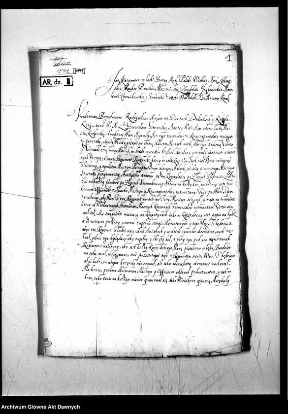image.from.unit.number "List przypowiedni Jana[II] Kazimierza, króla polskiego i wielkiego księcia litewskiego oraz króla szwedzkiego, dla Bogusława księcia Radziwiłła, koniuszego litewskiego i generała gwardii JKM, w którym nakazuje mu zaciągnięcie regimentu rajtarskiego w liczbie 800 koni, a także określa czas jego służby oraz żołd."