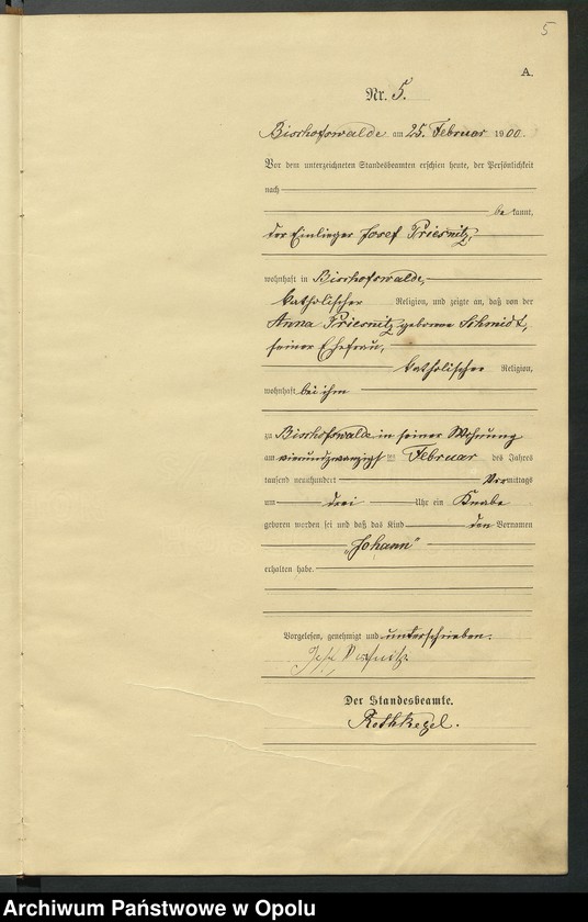 Obraz 9 z jednostki "Geburts-Haupt-Register des Standsamts Bischofswalde pro 1900"