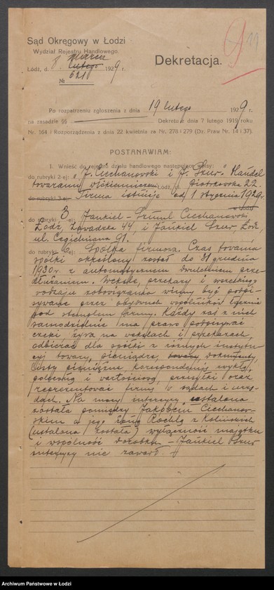 Obraz 13 z jednostki "J. Ciechanowski i J.Szura- handel towarami włókienniczymi"