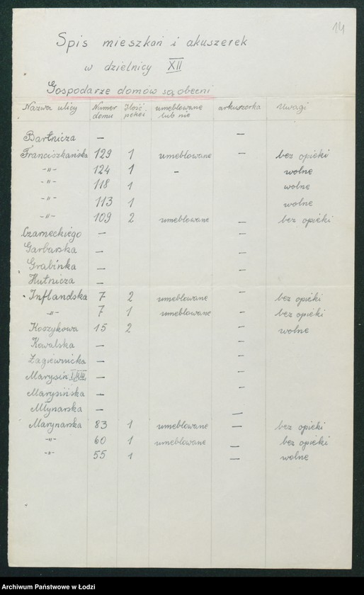 Obraz 16 z jednostki "[Akta III-go Komisariatu Milicji Obywatelskiej - spisy wolnych lokali, rowerów i motocykli]"