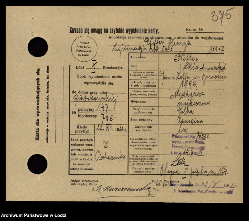 Obraz 20 z jednostki "[Spis ludności Łodzi] Fanelska - Fefer"