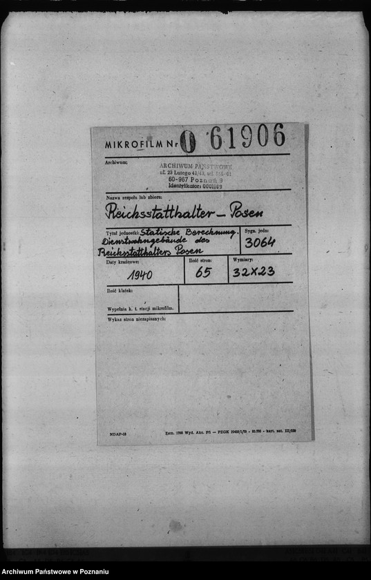 Obraz 2 z jednostki "Stadtische Berechnung. Dienstwohngebäude des Reichsstatthalters Posen"