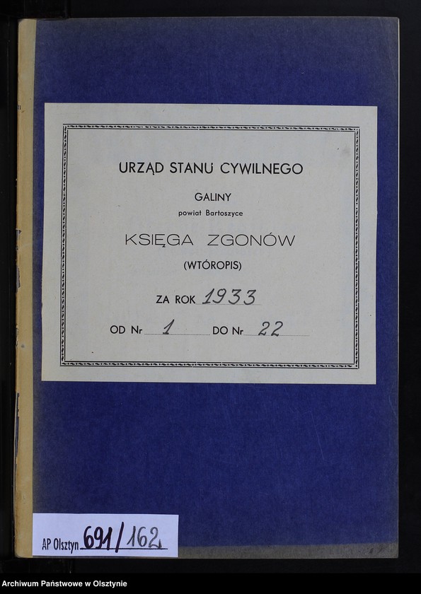 image.from.unit.number "Sterbe-Neben-Register Nr 1 - 22 [ Księga zgonów - wtóropis ]"