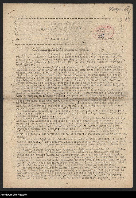 image.from.unit.number "Przegląd Spraw Kultury, Wydawca: Konfederacja Narodu, Warszawa, II-XI.1943 r."