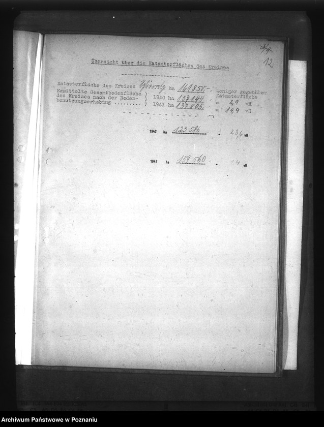 Obraz 16 z jednostki "Gegenüberstellung der ermittelten Wirtschaftsfläche zur Katasterfläche mit Regierungs- und Gauergebnis"