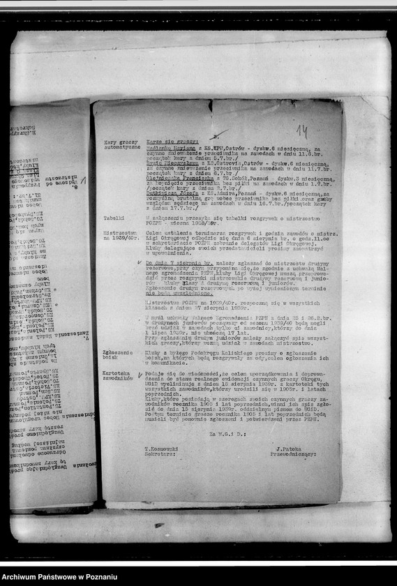 Obraz 17 z jednostki "Korespondencja dotycząca działalności sportowej: adresy towarzystw zrzeszonych w Polskim Okręgowym Związku Piłki Nożnej. Tabela rozgrywek"