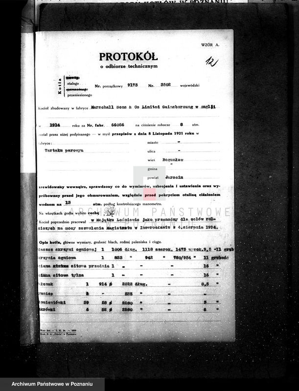 Obraz 19 z jednostki "Tartak w Bogusławiu pow. jarociński własność Fr. Garsztka nr woj. 3502 nr fabr. 66056"