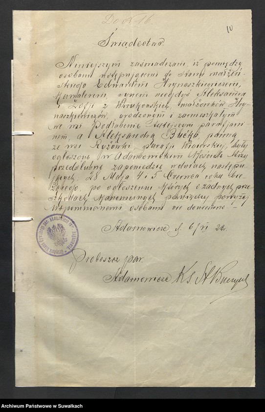 image.from.unit.number "[Dokumenty do akt małżeństw parafii rzymskokatolickiej w Wigrach z 1922 roku]"